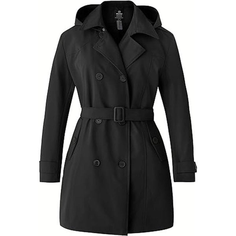 Fallfreshness Women'S plus Size Double-Breasted Trench Coat Waterproof Classic Lapel Overcoat Stylish Pea Coat with Belt