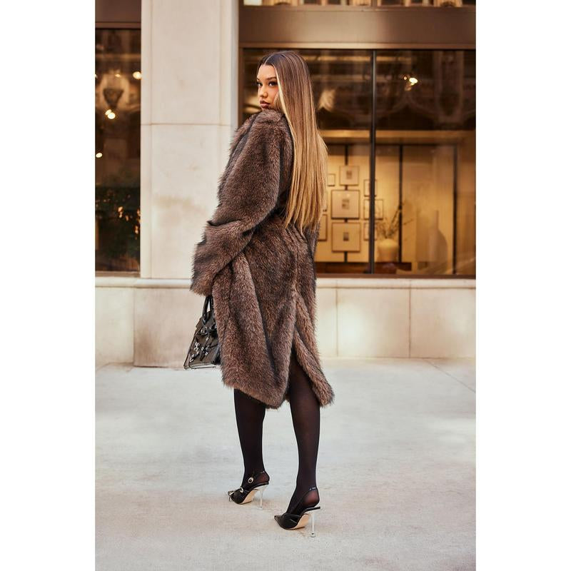 Kendall Two Toned Faux Fur Trench Coat - Brown/Combo