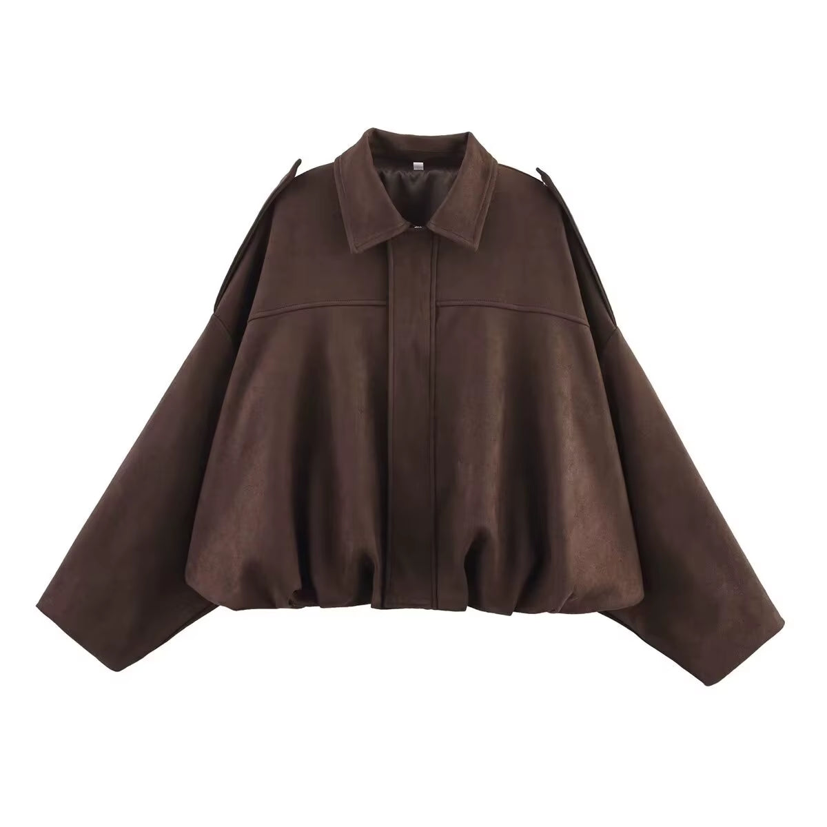 New 2025 Women Suede Textured Bomber Jacket Long Sleeve Lapel Collar Loose Coats Casual Female Outerwear Chic Tops