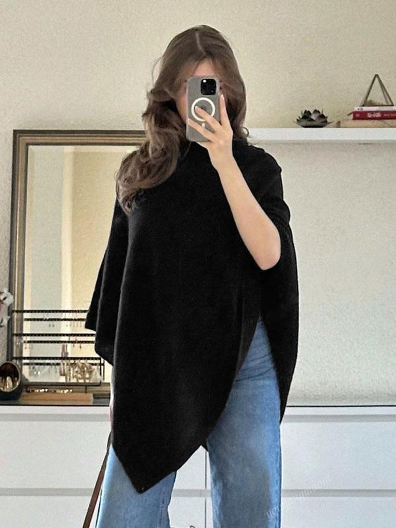 Women'S Plain Loose Elegant Fashion Sweater Shawl, Fall & Winter Moderate Fabric Knit Wrap, Stylish Versatile Accessory for Ladies