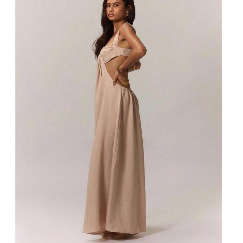 Women'S Ruched Bust Extreme Wide Leg Jumpsuit Summer Vacation Boho Spring Summer Vacation Beachwear Women'S Backless Loose Jumpsuit Romperswomen