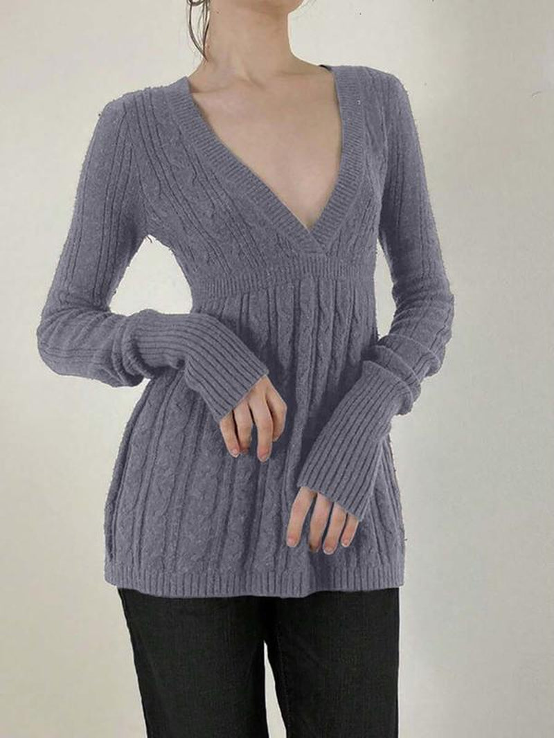 Y2K Vintage Warm Sweater Women Pastel Goth Soft Sweet Cute Long Sleeve V-Neck High Waist Knitted Pullover Female