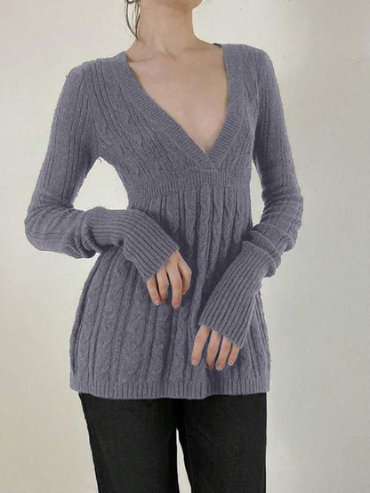 Y2K Vintage Warm Sweater Women Pastel Goth Soft Sweet Cute Long Sleeve V-Neck High Waist Knitted Pullover Female