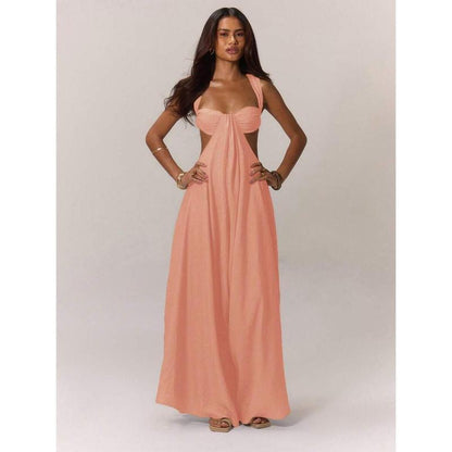 Women'S Ruched Bust Extreme Wide Leg Jumpsuit Summer Vacation Boho Spring Summer Vacation Beachwear Women'S Backless Loose Jumpsuit Romperswomen