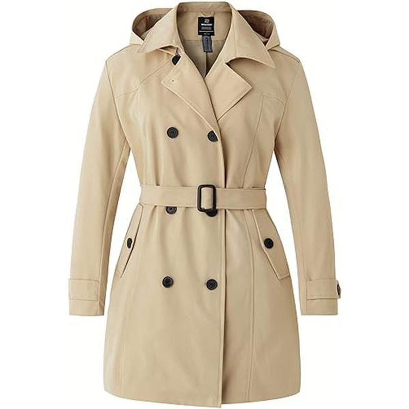 Fallfreshness Women'S plus Size Double-Breasted Trench Coat Waterproof Classic Lapel Overcoat Stylish Pea Coat with Belt