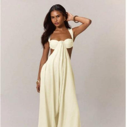 Women'S Ruched Bust Extreme Wide Leg Jumpsuit Summer Vacation Boho Spring Summer Vacation Beachwear Women'S Backless Loose Jumpsuit Romperswomen