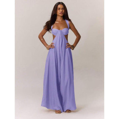 Women'S Ruched Bust Extreme Wide Leg Jumpsuit Summer Vacation Boho Spring Summer Vacation Beachwear Women'S Backless Loose Jumpsuit Romperswomen