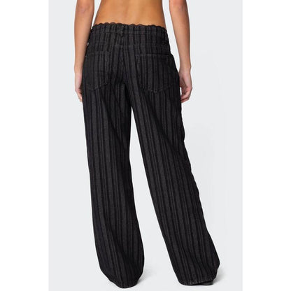 Lace Trim Striped Low Rise Jeans