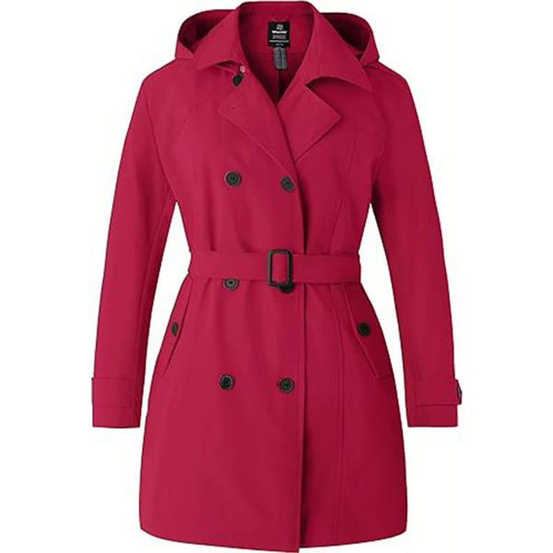 Fallfreshness Women'S plus Size Double-Breasted Trench Coat Waterproof Classic Lapel Overcoat Stylish Pea Coat with Belt
