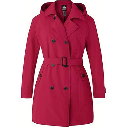 Fallfreshness Women'S plus Size Double-Breasted Trench Coat Waterproof Classic Lapel Overcoat Stylish Pea Coat with Belt