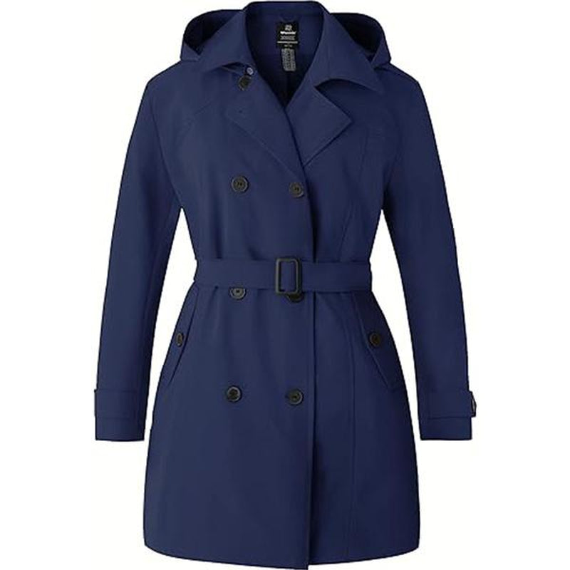 Fallfreshness Women'S plus Size Double-Breasted Trench Coat Waterproof Classic Lapel Overcoat Stylish Pea Coat with Belt