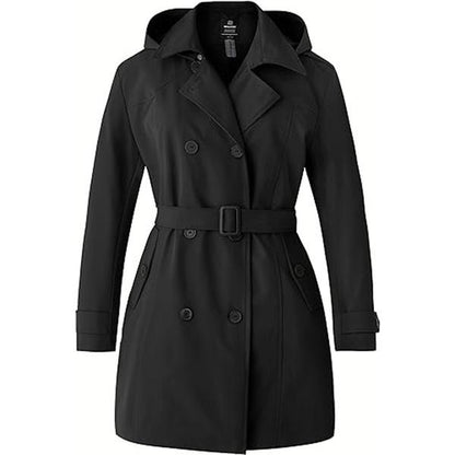 Fallfreshness Women'S plus Size Double-Breasted Trench Coat Waterproof Classic Lapel Overcoat Stylish Pea Coat with Belt