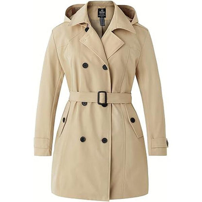 Fallfreshness Women'S plus Size Double-Breasted Trench Coat Waterproof Classic Lapel Overcoat Stylish Pea Coat with Belt