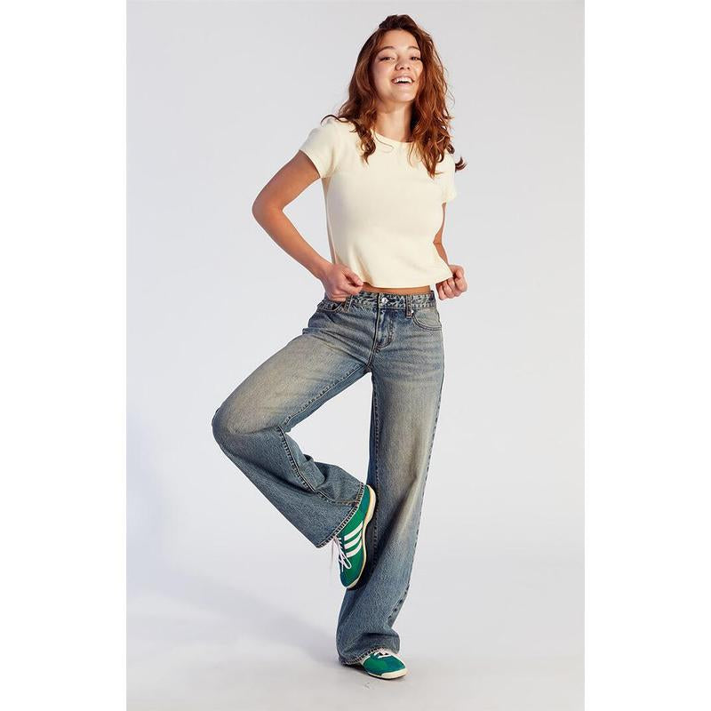 Pacsun Women'S Casey Low Rise Baggy Jeans Medium Indigo Tinted