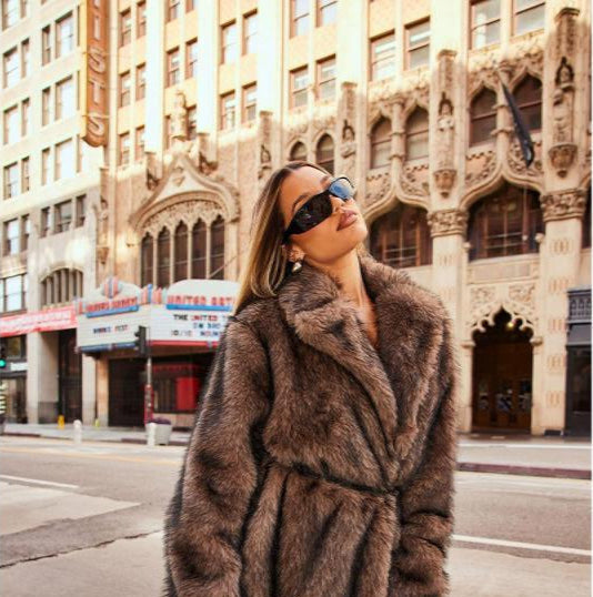 Kendall Two Toned Faux Fur Trench Coat - Brown/Combo