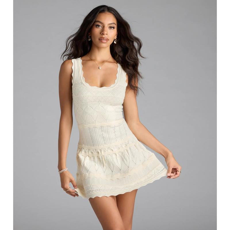 Cute Direction Pointelle Skater Mini Dress