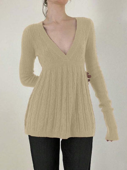 Y2K Vintage Warm Sweater Women Pastel Goth Soft Sweet Cute Long Sleeve V-Neck High Waist Knitted Pullover Female