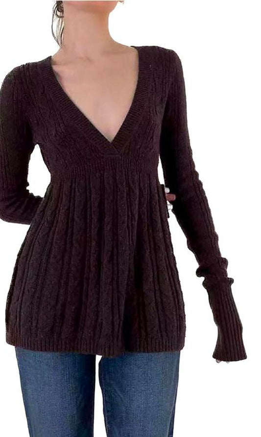 Y2K Vintage Warm Sweater Women Pastel Goth Soft Sweet Cute Long Sleeve V-Neck High Waist Knitted Pullover Female