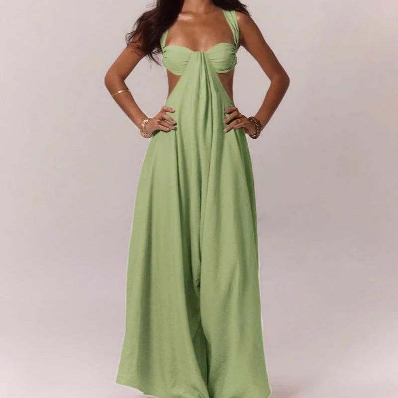 Women'S Ruched Bust Extreme Wide Leg Jumpsuit Summer Vacation Boho Spring Summer Vacation Beachwear Women'S Backless Loose Jumpsuit Romperswomen