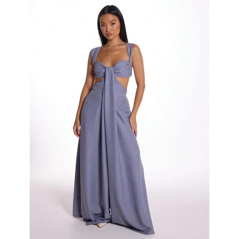 Women'S Ruched Bust Extreme Wide Leg Jumpsuit Summer Vacation Boho Spring Summer Vacation Beachwear Women'S Backless Loose Jumpsuit Romperswomen