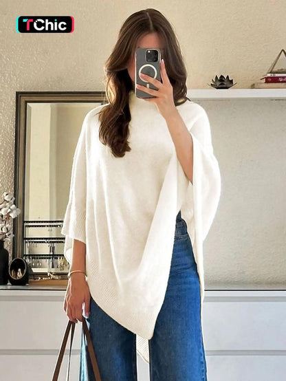 Women'S Plain Loose Elegant Fashion Sweater Shawl, Fall & Winter Moderate Fabric Knit Wrap, Stylish Versatile Accessory for Ladies